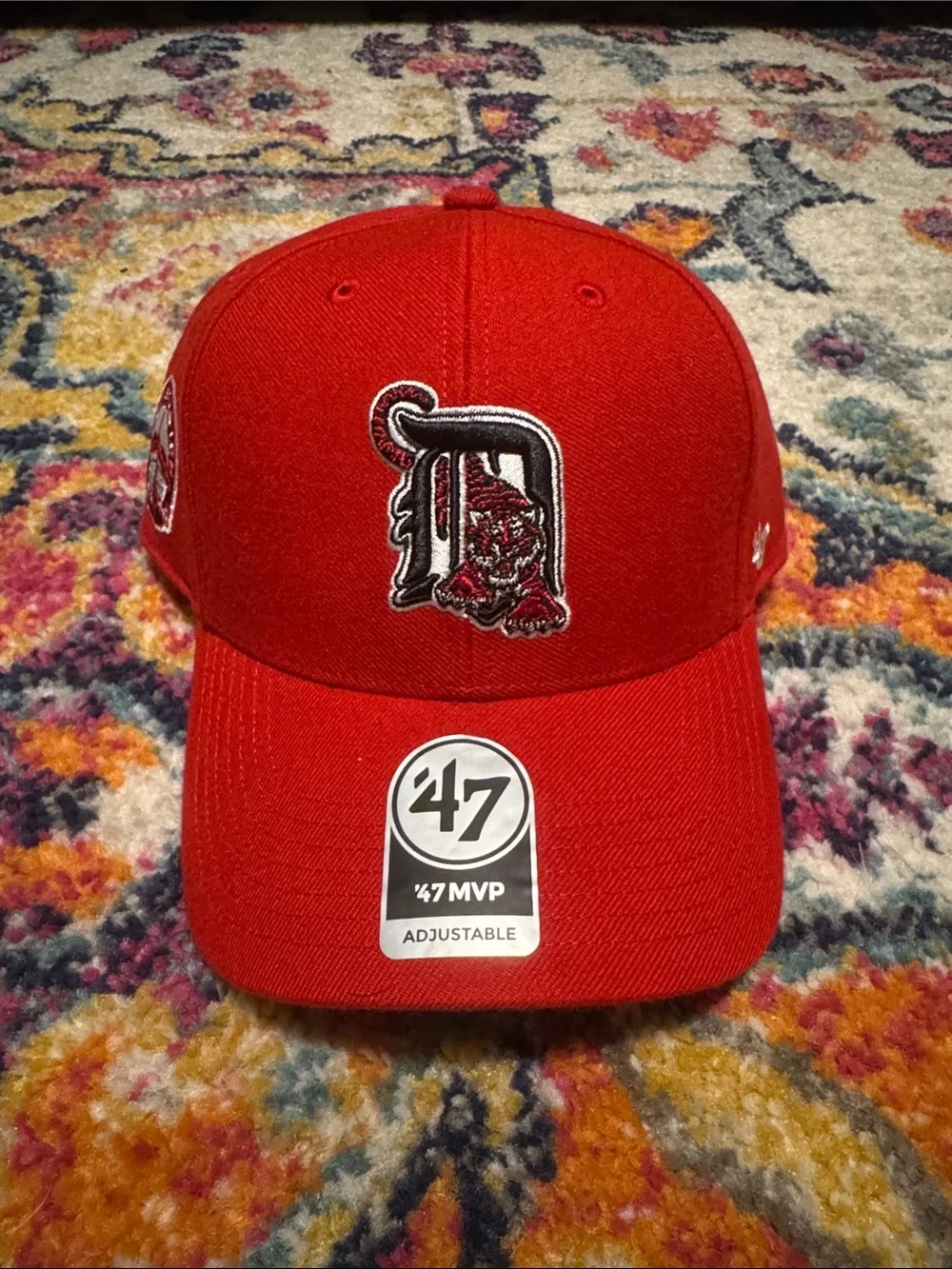 47 Red Baseball Cap with Embroidered D Logo